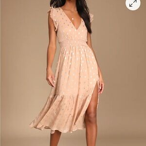 Lulus Cause to Celebrate Ruffled Tiered Midi Dress Sz M Peach Cocktail Party NWT